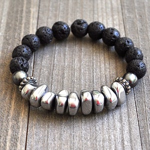 Magnetic Hematite & Lava Rock Beaded Bracelet Unisex Perfect For A Man or Woman image 2