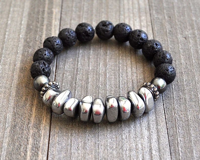 Magnetic Hematite & Lava Rock Beaded Bracelet Unisex Perfect For A Man or Woman image 2