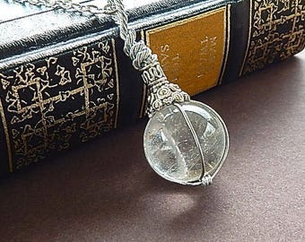 Fortune Teller Crystal Ball Clear Quartz Necklace Pendant With Long Silver Chain Sphere Scrying Jewelry Round Ball Metaphysical