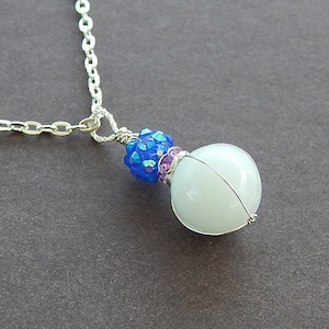 Carnival Collection Retro Vintage Milk Glass  Marble Pendant Wire Wrapped Childhood Memory Necklace