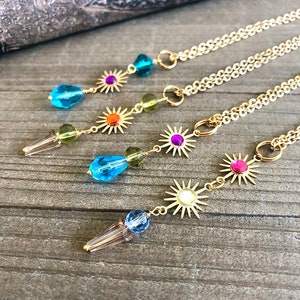 Atomic Star Brass Lavalier Style Necklaces Vintage Gold Filled Chain Faceted Crystal Stones Retro Jewelry Bohemian Wear Gypsy Gems Celestial image 1