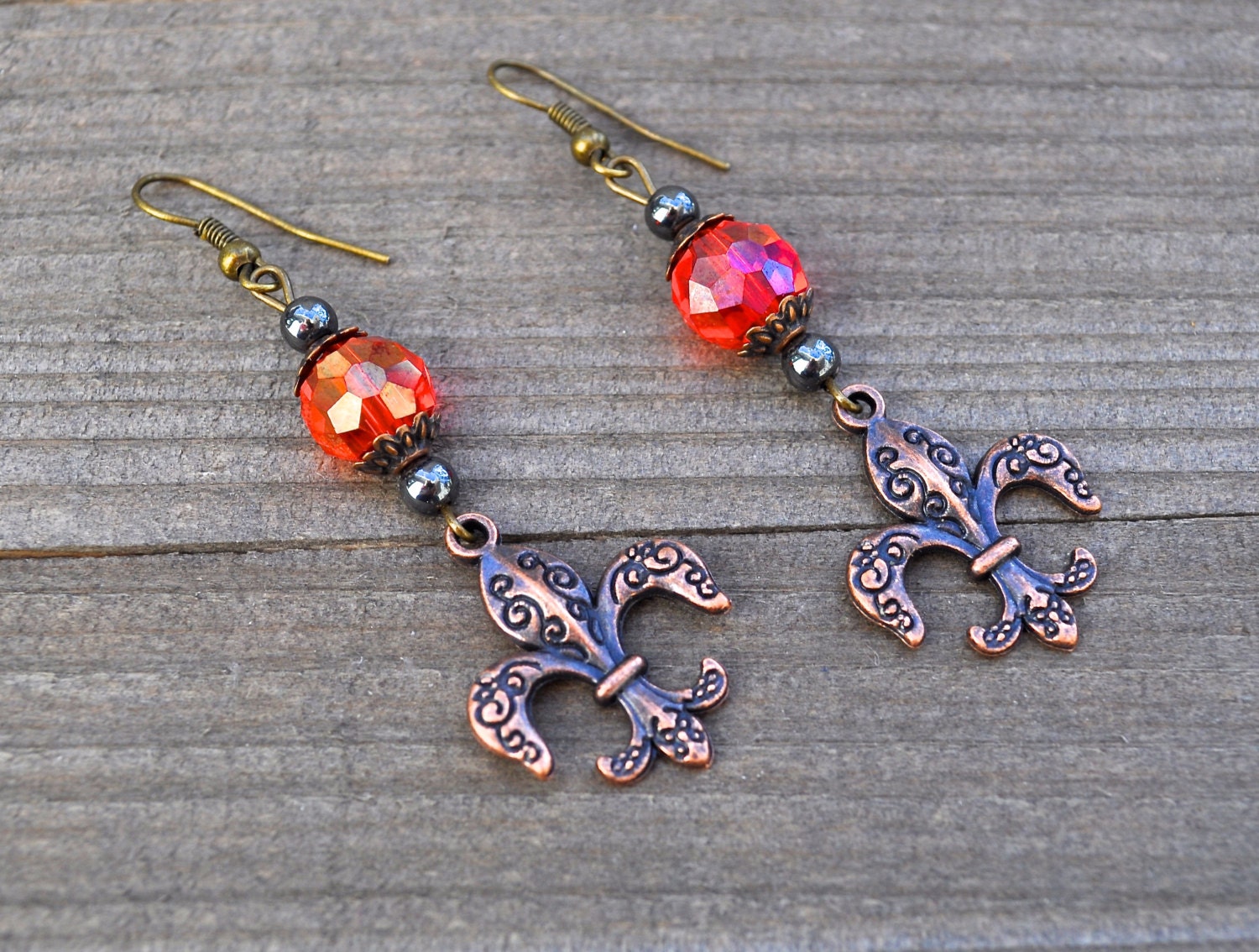 Fleur De Lis Earrings - Fleur De Lis Jewelry - Fleur de lis - New Orleans Fleur De Lis Earrings Red Crystal French NOLA