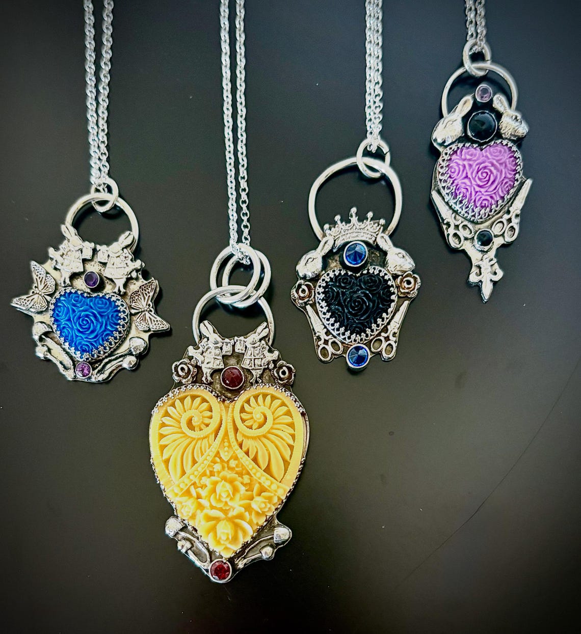 Sterling Silver Pink Roses Heart Rabbit Scissors Pendant Wicked ...