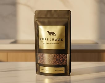 Café Kopi Luwak silvestre / 80 g / Granos enteros exclusivos, seleccionados a mano, recién tostados, puros, auténticos, certificados como arábica Kopi Luwak.