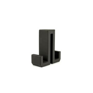 May include: A black plastic hook with two prongs. The hook is designed to hang items on a wall or door.