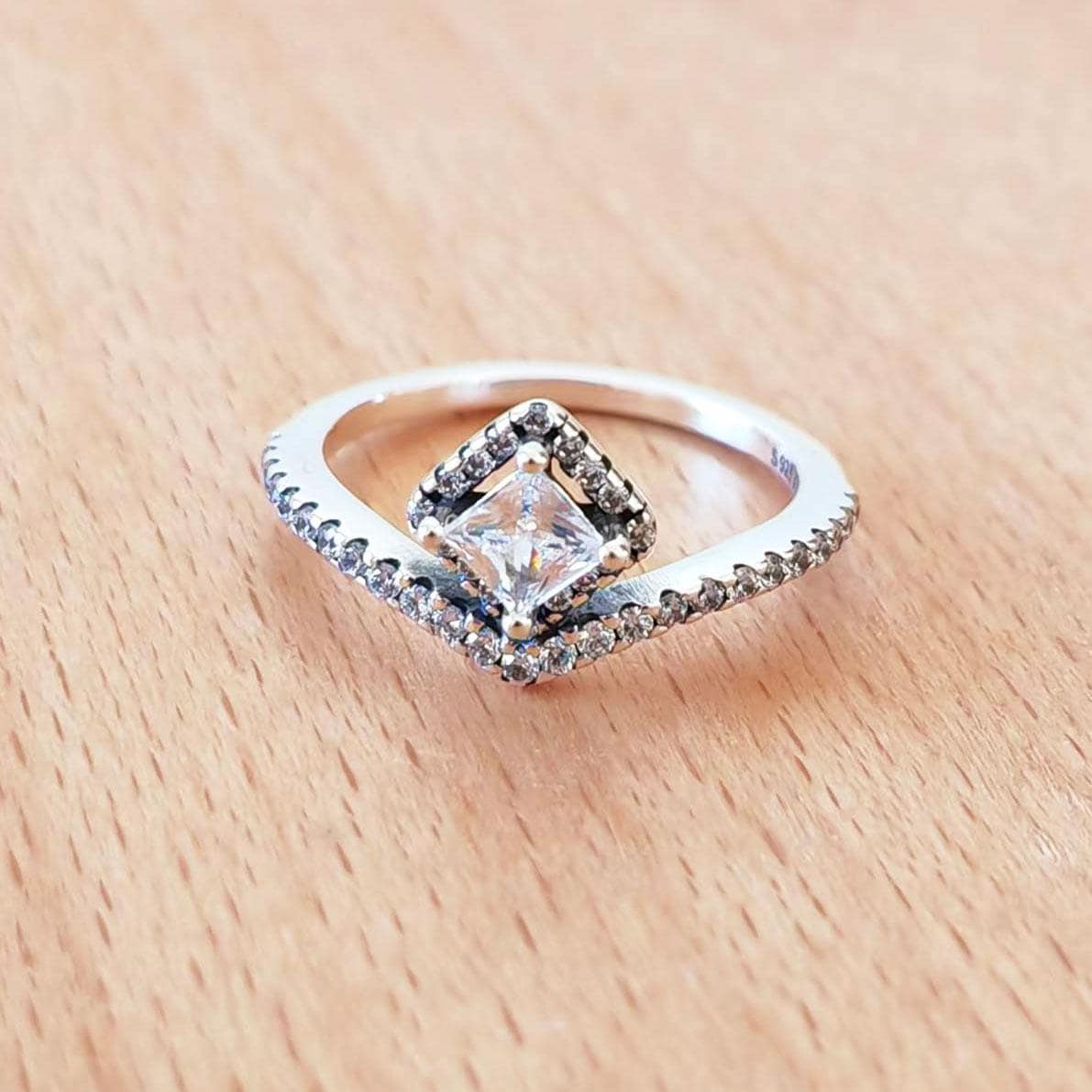 Square Pandora Wedding Band Polished Wishbone Ring