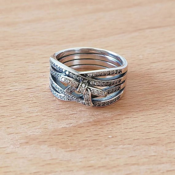 ★SENTIMENTS★ NO.457 [SILVER] RING Delicate Sentiments CZ Pave Ring,925 Sterling Silver Bow