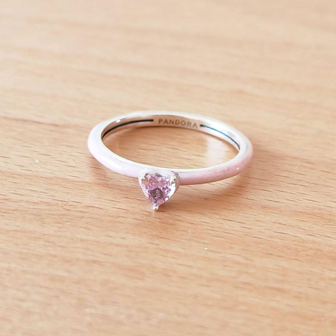 Sterling Silver Pink Cubic Zirconia Heart Ring – Open Back Design, Dainty & Romantic