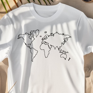 T-shirt unisexe en coton du monde, t-shirt du monde, t-shirt envie de voyager, t-shirt de voyage, t-shirt confort, t-shirt carte du monde, t-shirt cadeau