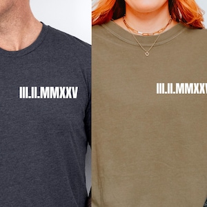 Personalized Roman Numeral T-shirt, Comfort Colors® Custom Anniversary Date Shirt, Matching Couples Outfit, Honeymoon Shirt, Wedding Tee