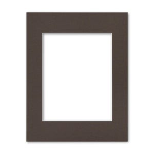 May include: A brown mat with a white rectangular opening in the center. The mat is designed to be used for framing artwork or photographs.