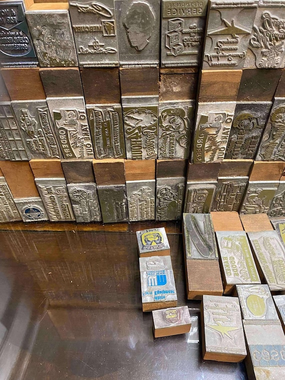 Vintage Letterpress Printing Blocks: 100-Piece Assorted Collector's Lot