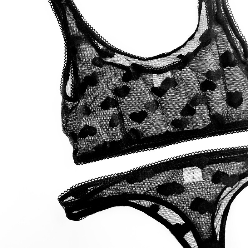 LINA Tank Bralette Black Heart Mesh Bra Etsy