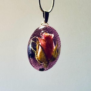 Handmade Real Rose Pendant: Gold Outline Epoxy Resin Jewelry