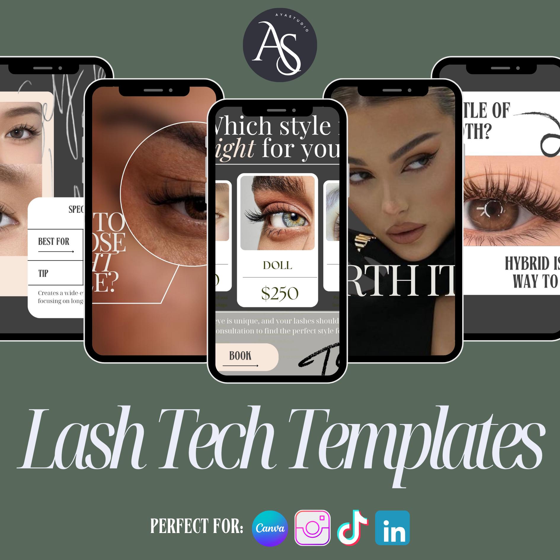 Lash Tech Guide & Templates Bundle | 45 editable and fully customizable Lash Marketing Templates | Lash Artist Bundle