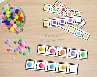 Pattern Mat - PomPom Patterns for kids - Color Matching Printable - Toddler and Kids Worksheets - Color Patters