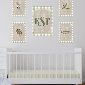 Custom baby initial print, Hunting nursery signs, Boy nursery decor, Sage green nursery wall, duck hunting nursery, deer hunting nursery
