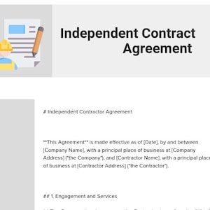 Independent Contractor Agreement Template, Freelancer Contract, Business Services Agreement, Self-Employed Contract, Legal Document