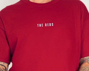 レッズ ユニセックス ミニマリスト ヘビーコットン フットボールファン Tシャツ、ラグビー Tシャツ クリスマスプレゼント 男性向け、かわいいサッカージャージ プレゼント 彼女向け
