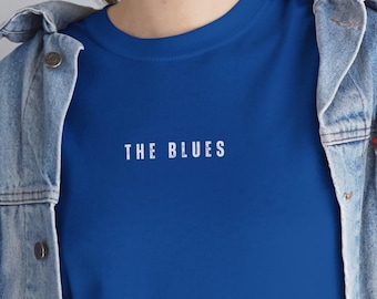 ブルースファンのユニセックスミニマリストヘビーコットンフットボールTシャツ、彼へのサッカージャージクリスマスプレゼント、彼女へのかわいいスポーツTシャツホッケープレゼント