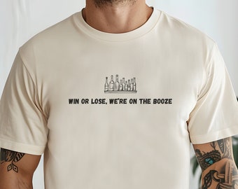 面白いスポーツファンTシャツ、勝っても負けても酒を飲む、彼へのサッカージャージのギフト、30歳未満の彼女へのユーロ2024プレゼント