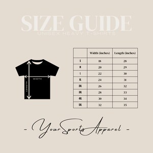 K&ouml;nnte beinhalten: Gr&ouml;&szlig;entabelle f&uuml;r Unisex-Heavy-T-Shirts. Die Tabelle zeigt die Breite und L&auml;nge in Zoll f&uuml;r die Gr&ouml;&szlig;en S bis 5XL.