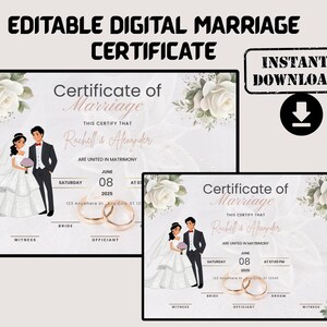 Bearbeitbare Heiratsurkunde Vorlage | Hochzeits-Urkunde zum Ausdrucken | Braut & Bräutigam Andenken | Digitaler Download PDF Hochzeitsgeschenk