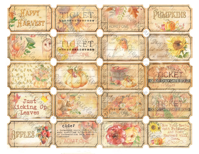 Harvest Splendor ticketsdigital papers, stationery, labels, tickets image 1