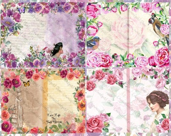 Floral Rhapsody Digital Journal Kit~ Vintage Romantic Roses, Florals, Victorian