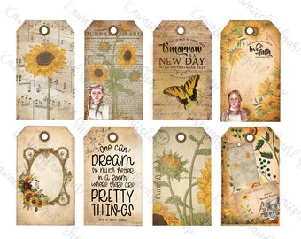 Forever Anne Tags~digital papers, sunflowers, stationery, tags for pockets