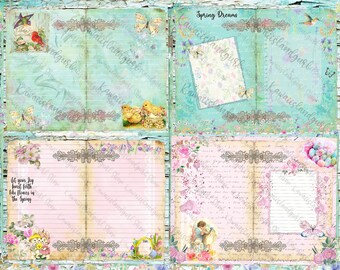 Spring Blossoms Digital Journal Kit~ Vintage Bunnies, Florals, Easter, Spring