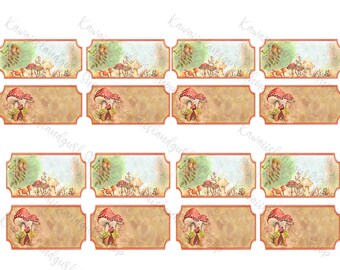 Mushroom botanical Labels~digital papers, stationery, labels, tickets