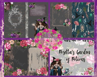 Rosetta's  Garden of Potions Digital Journal Kit~ Halloween Florals and more