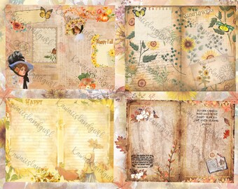 Harvest Splendor Digital Journal Kit~ Autumn Florals, sunflowers, Vintage Ladies journal pages