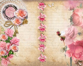 Enchanted Rose Fairy stationery~digital papers, stationery