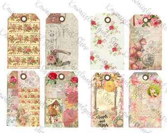 Valentines Love Tags~ journaling tags, Victorian, romantic roses