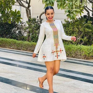 Modern Ethiopian Dress, Habesha Kemis | Mini Dress, Ethiopian Style, Cultural Dress