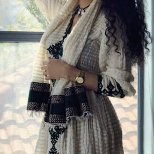 Habesha Elegance with Deep Green Embroidery Ethiopia & Eritrea Style