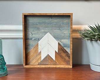 Rustic Wood Mountain, Wood Mosaic, Barn quilt, Farmhouse Lath Art