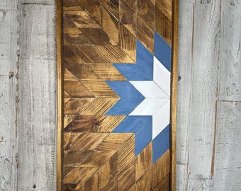 Handmade Rustic Wood Mosaic Barn Quilt Rectangle Half Star Wall Art or Tray