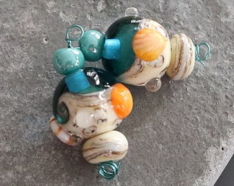 Handmade lampwork beads | earring pair | beach | | SRA | artisan glass | Silke Buechler