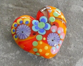 Handmade lampwork bead set | heart | SRA  |  artisan glass |  Silke Buechler