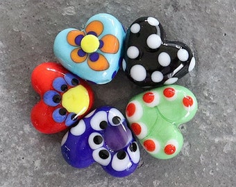 Handmade lampwork beads | minis | hearts | SRA | artisan glass | Silke Buechler