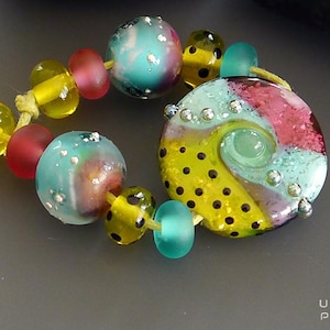 Handmade Lampwork Lentil Bead: Artisan Glass Focal with Glitter