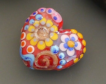 Handmade lampwork bead set | heart | SRA  |  artisan glass |  Silke Buechler