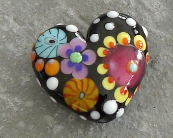 Handmade lampwork bead set | heart | SRA  |  artisan glass |  Silke Buechler