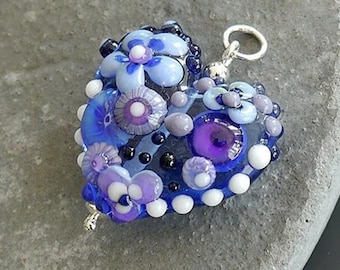 Lampwork bead pendant -- Heart -- Sterling Silver -- made by silke -- artisan glass -- SRA -- ooak - Silke Buechler