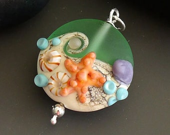 Lampwork bead pendant -- made by silke -- artisan glass -- SRA -- ooak - Silke Buechler - SEA BEACH