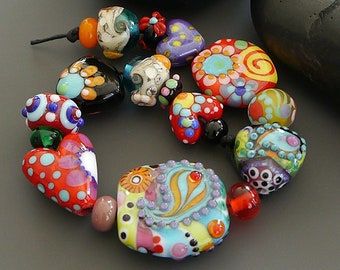 Handmade lampwork beads | set |  Orphans Destash Lefovers  |  artisan glass |  SRA | OOAK  |  made by Silke Buechler