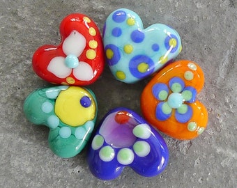 Handmade lampwork beads | minis | hearts | SRA | artisan glass | Silke Buechler